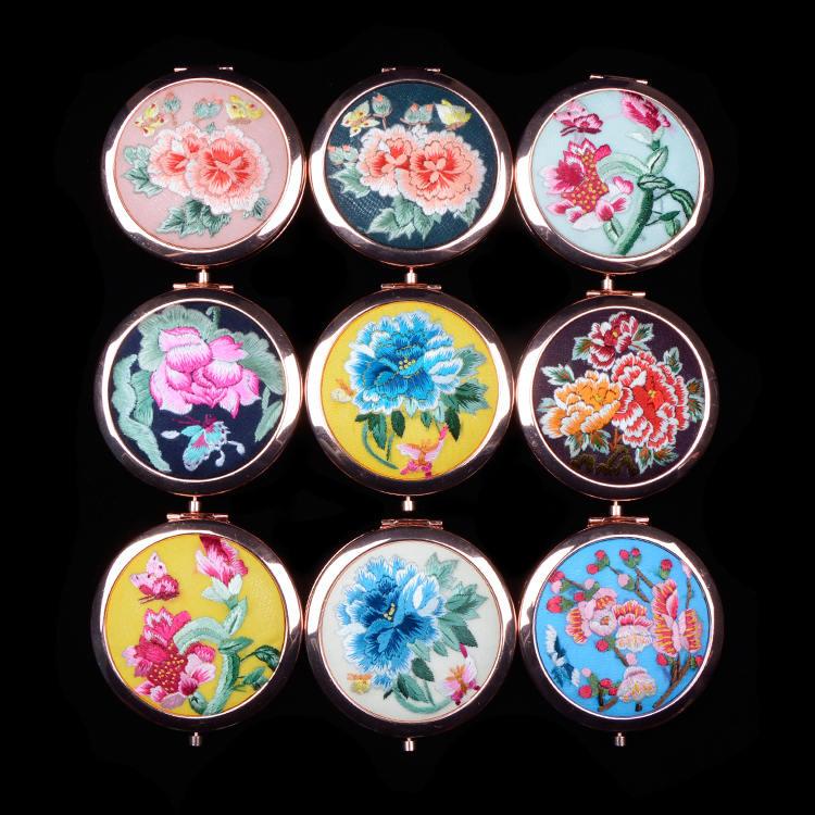 西固化妆随身镜精品出国送礼刺绣中国风古风摄影 手绣镜子